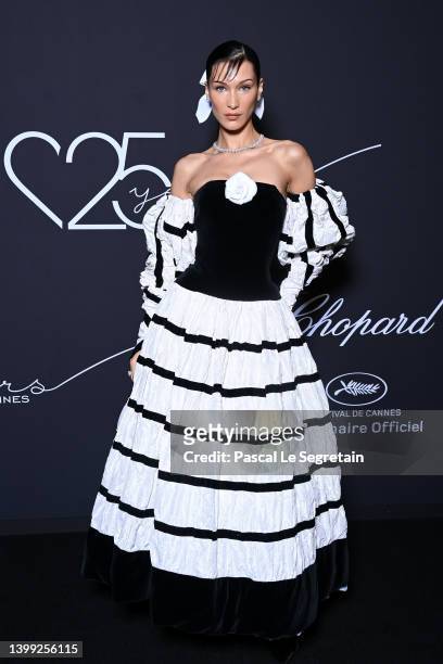 Bella Hadid wearing Chopard attends the "Chopard Loves Cinema" Gala Dinner at Hotel Martinez on May 25, 2022 in Cannes, France.