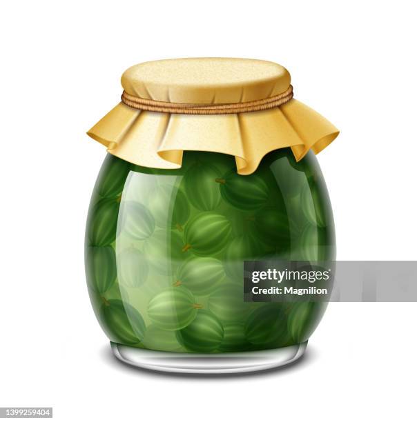 gooseberry canned jam - gooseberry stock illustrations