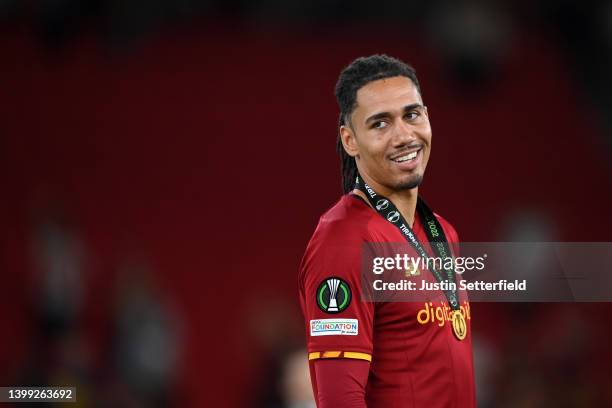 Chris Smalling of AS Roma celebrates winning the UEFA Europa Conference League during the UEFA Conference League final match between AS Roma and...