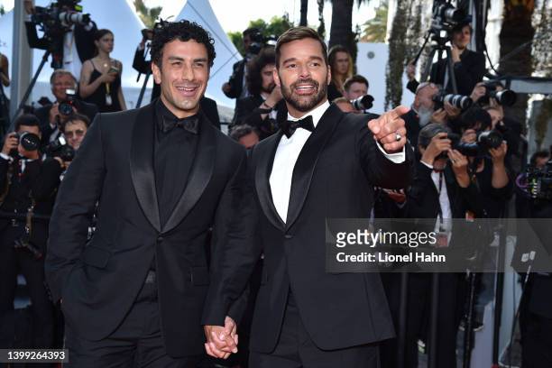 Jwan Yosef and Ricky Martin attend the screening of "Elvis" during the 75th annual Cannes film festival at Palais des Festivals on May 25, 2022 in...