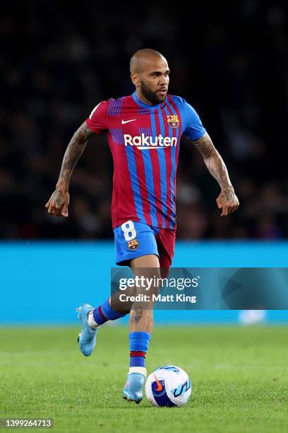 Dani Alves of FC Barcelona controls the ball during the match between FC Barcelona and the A-League All Stars at Accor Stadium on May 25, 2022 in...