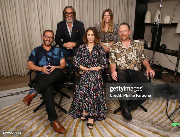 Will Greenberg, Chris Pine, Troian Bellisario, Cheryl Nichols, and Arron Shiver attend the Los Angeles press junket for "Doula" at The London West...