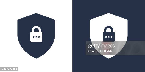 shield with lock security icon - password strength stock illustrations