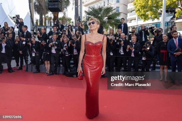Actress Sharon Stone attends the screening of "Elvis" during the 75th annual Cannes film festival at Palais des Festivals on May 25, 2022 in Cannes,...