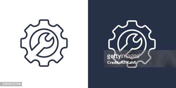 repair setting icon. wrench with gear. - bespoke stock illustrations