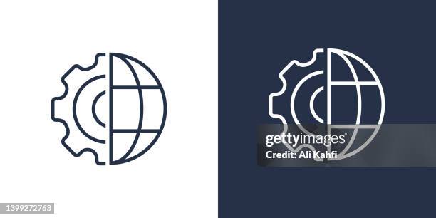 globe with gear icon - planets orbiting stock illustrations