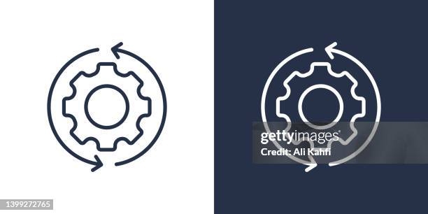 ilustraciones, imágenes clip art, dibujos animados e iconos de stock de engranajes e icono de flecha giratoria - automático