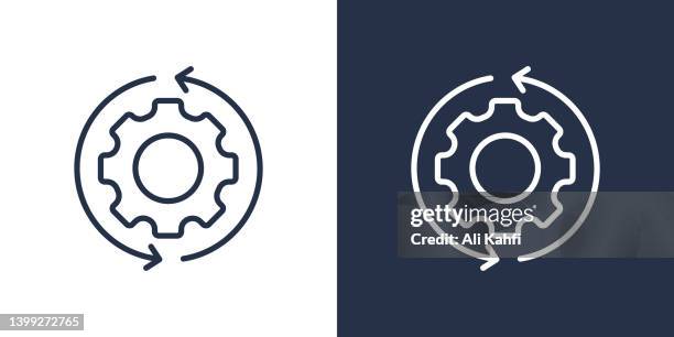 gears and rotating arrow icon - adaptation stock illustrations