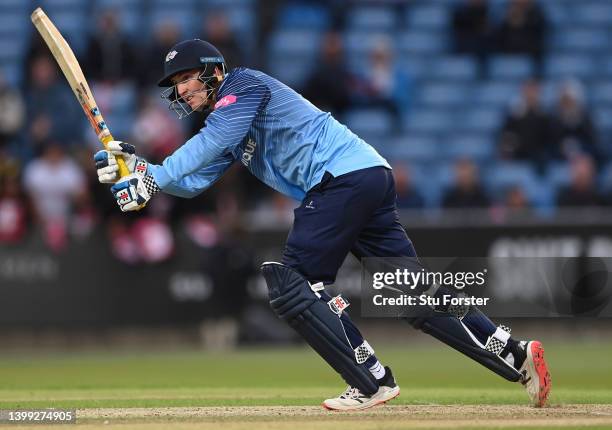 Vikings batsman Harry Brook hits out during the Vitality T20 Blast match between Yorkshire Vikings and Worcestershire Rapids at Headingley on May 25,...