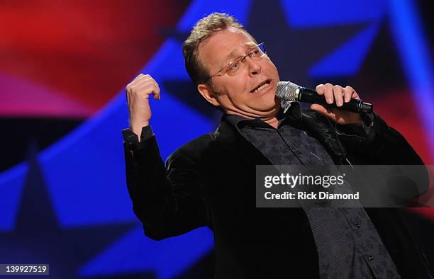 Comedian Mike Wilmot performs as part of CMT Presents Ron White's Comedy Saltue To The Troops at The Grand Ole Opry on February 21, 2012 in...