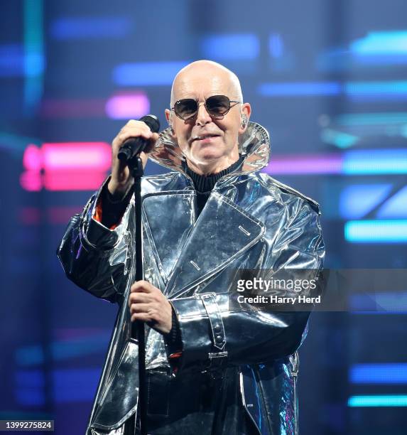 Neil Tennant of the Pet Shop Boys performs on their sold out Dreamworld show at BIC on May 25, 2022 in Bournemouth, England.