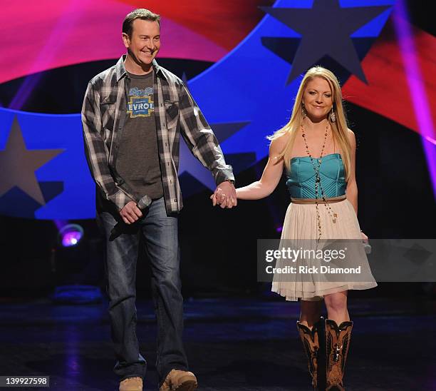 Kurt Busch Nascar Driver car and Patricia Driscoll President armed forces foundation address the audience during CMT Presents Ron White's Comedy...