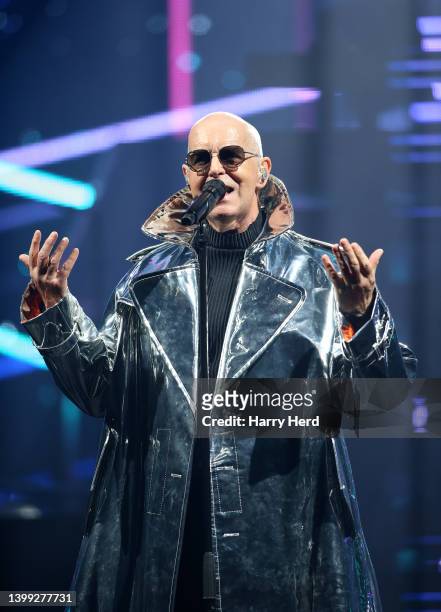 Neil Tennant of the Pet Shop Boys performs on their sold out Dreamworld show at BIC on May 25, 2022 in Bournemouth, England.