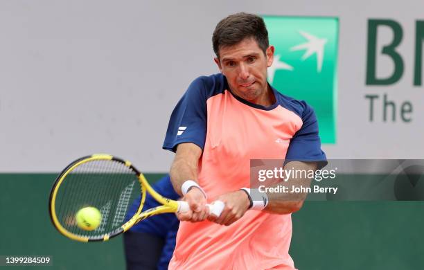 Federico Delbonis of Argentina during day 3 of the French Open 2022, second tennis Grand Slam of the year at Stade Roland Garros on May 24, 2022 in...