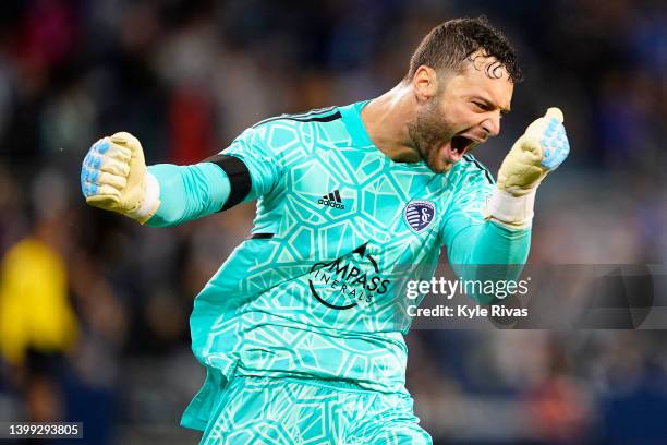 John Pulskamp of Sporting Kansas City celebrates after defeating the Houston Dynamo in the Round of 16 of the 2022 U.S. Open Cup at Children's Mercy...