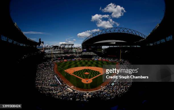 General view is seen during the fifth inning between the Seattle Mariners and the Oakland Athletics at T-Mobile Park on May 25, 2022 in Seattle,...
