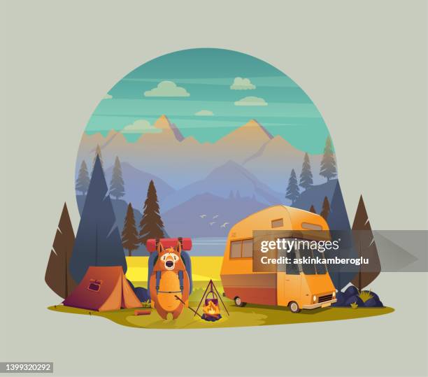 camping scene - tent stock illustrations stock illustrations