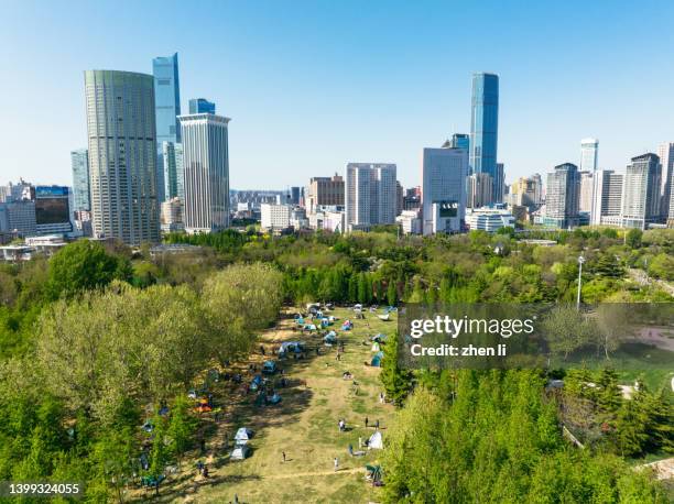 aerial view of park - dalian imagens e fotografias de stock