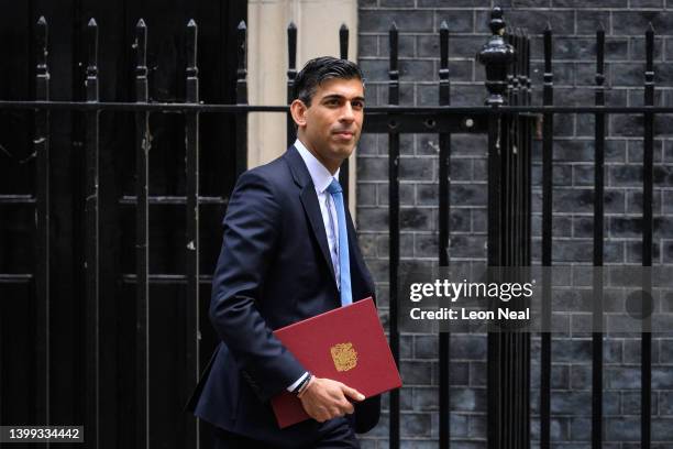 Chancellor Rishi Sunak leaves number 11, Downing Street on May 26, 2022 in London, England. An announcement is expected to be made by Chancellor...