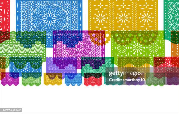 papel picado garland - mexican bunting stock illustrations