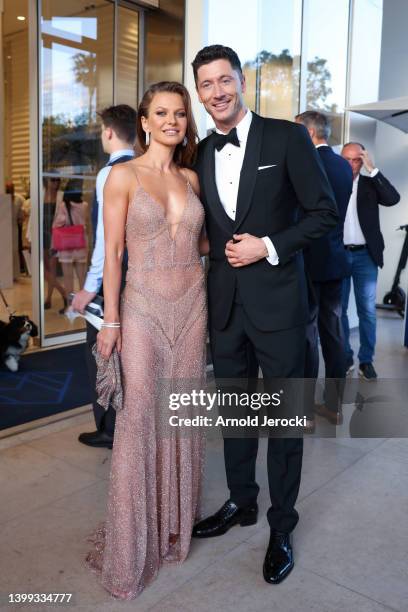 Robert Lewandowski and Anna Lewandowska are seen at the Martinez Hotel during the 75th annual Cannes film festival on May 25, 2022 in Cannes, France.