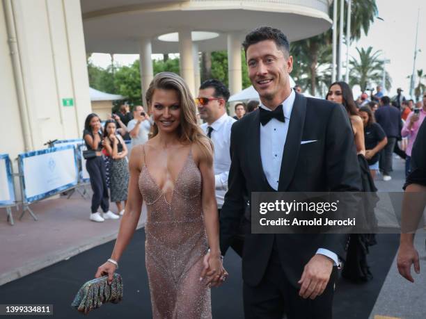 Robert Lewandowski and Anna Lewandowska are seen at the Martinez Hotel during the 75th annual Cannes film festival on May 25, 2022 in Cannes, France.