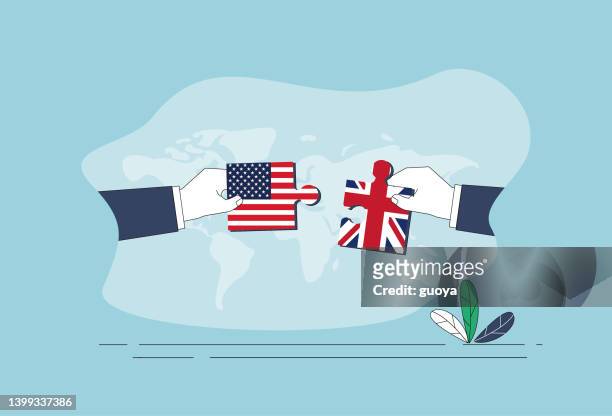 american flag and british flag puzzle. - 外交 幅插畫檔、美工圖案、卡通及圖標