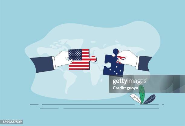 american flag and australian flag puzzle. - australia-flag-white-background stock illustrations