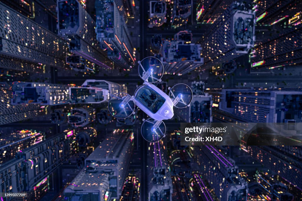 EVTOL fliegen über die Stadt