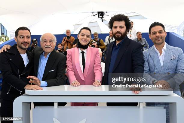 Navid Mohammadzadeh, Saeed Poursamimi, Taraneh Alidoosti, Saeed Roustayi and Payman Maadi attend the photocall for "Leila's Brothers" during the 75th...