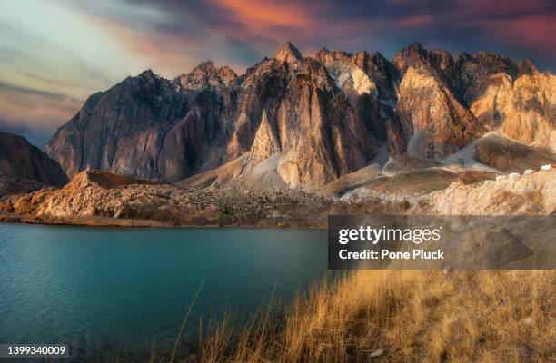 beautiful sunset in the mountains of passu valley - pakistani stock pictures, royalty-free photos & images