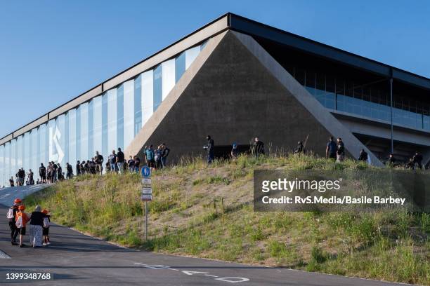 View of the Stade de la Tuiliere before the Super League match between FC Lausanne-Sport and FC Sion at Stade de la Tuiliere on May 19, 2022 in...