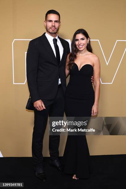 Jack Rodwell of the Western Sydney Wanderers and wife Alana Licate arrive ahead of the 2022 Dolan Warren Awards at Carriageworks on May 26, 2022 in...