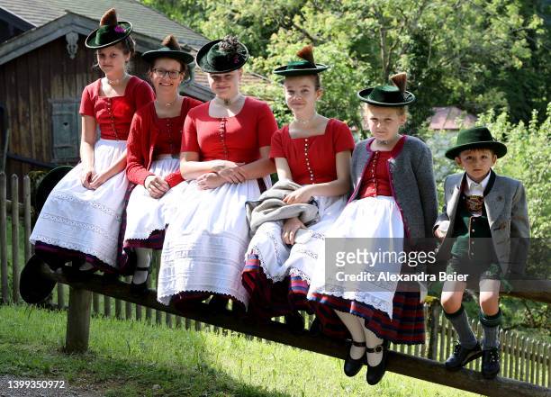 Pilgrims in traditional Bavarian folk dress are pictured after the holy mess at the annual procession to Birkenstein chapel to mark Ascension on May...