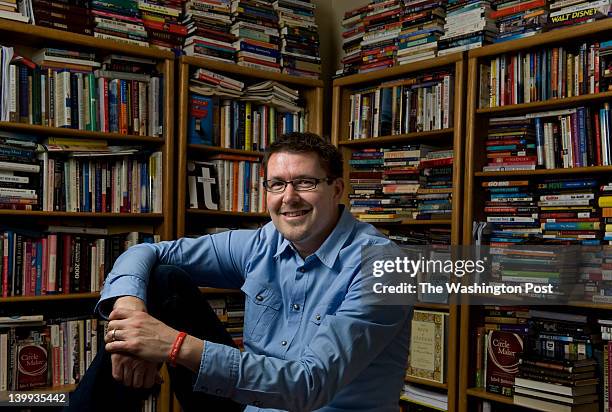 February, 15:Mark Batterson is surrounded by books in his office where he posese for a photograph Wednesday February 15, 2012 in Washington, DC....