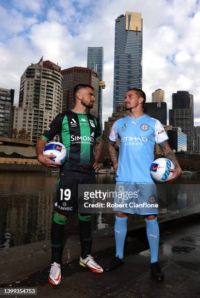 Joshua Risdon of Western United and Jamie Maclaren of Melbourne City pose during a media opportunity ahead of Saturday night's A-League Grand Final,...