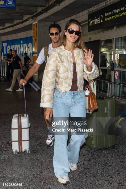 Miss Universe 2016 Iris Mittenaere and Diego El Glaoui are seen arriving ahead of the 75th annual Cannes film festival at Nice Airport on May 26,...