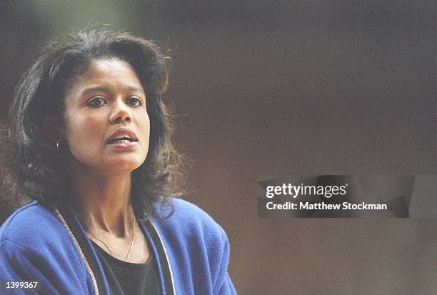 Coach Bernadette Locke-Mattox of the Kentucky Wildcats watches her players during a game against the Georgia Bulldogs at the Stegeman Coliseum in...