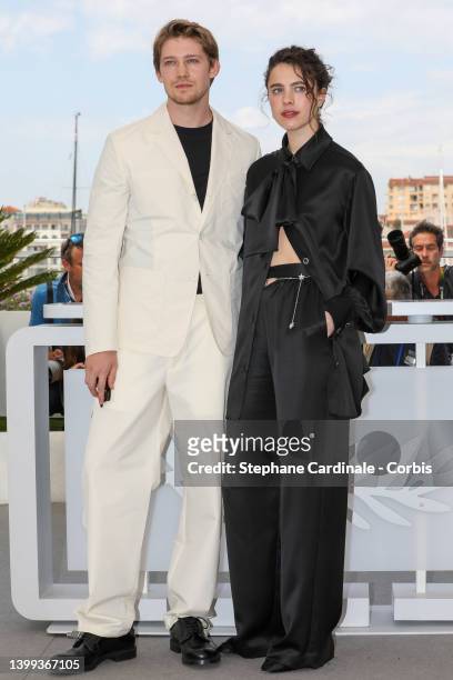 Joe Alwyn and Margaret Qualley attend the photocall for "Stars At Noon" during the 75th annual Cannes film festival at Palais des Festivals on May...
