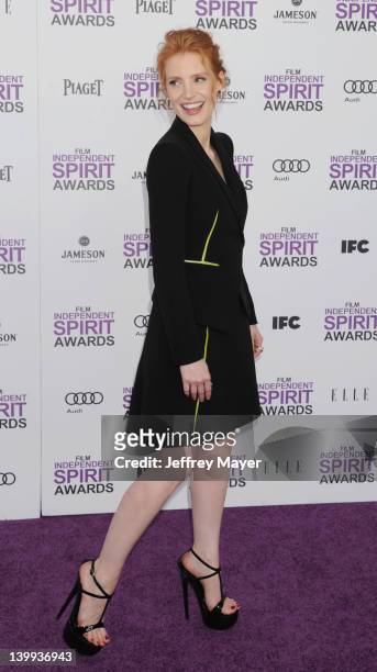 Jessica Chastain arrives at the 2012 Film Independent Spirit Awards at Santa Monica Pier on February 25, 2012 in Santa Monica, California.