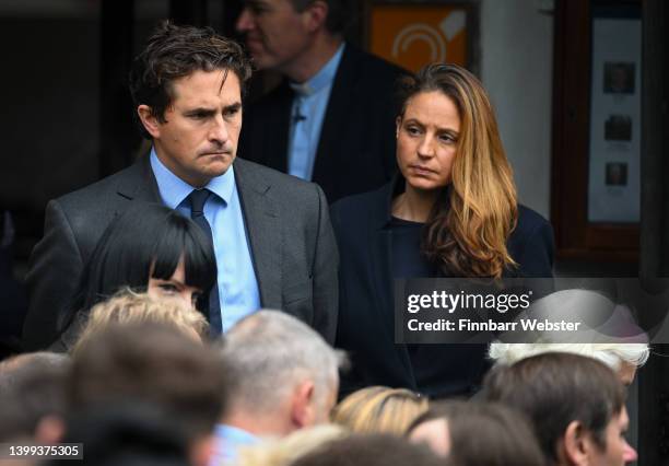 Johnny Mercer MP and wife Felicity attend the funeral at The Minster Church of St Andrew, on May 26, 2022 in Plymouth, England. Bobbi-Anne McLeod was...