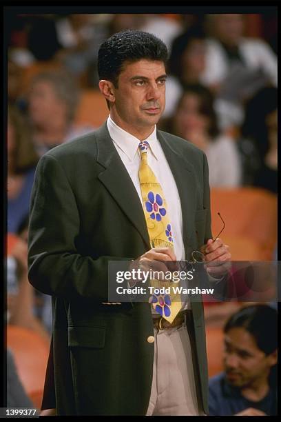 Leonard Armato stands on the sidelines during a game between the Charlotte Sting and the Los Angeles Sparks at the Great Western Forum in Inglewood,...