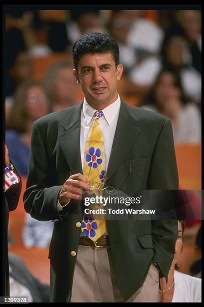 Leonard Armato stands on the sidelines during a game between the Charlotte Sting and the Los Angeles Sparks at the Great Western Forum in Inglewood,...