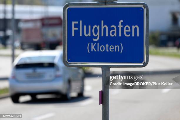 place-name sign airport, zurich kloten, switzerland - town sign stock pictures, royalty-free photos & images