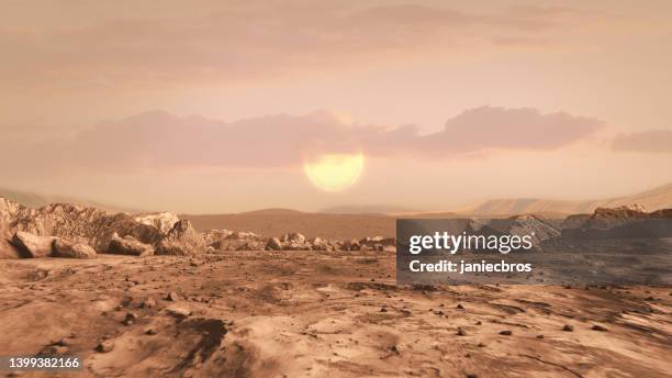 riesige oberfläche des planeten mars - öde landschaft stock-fotos und bilder