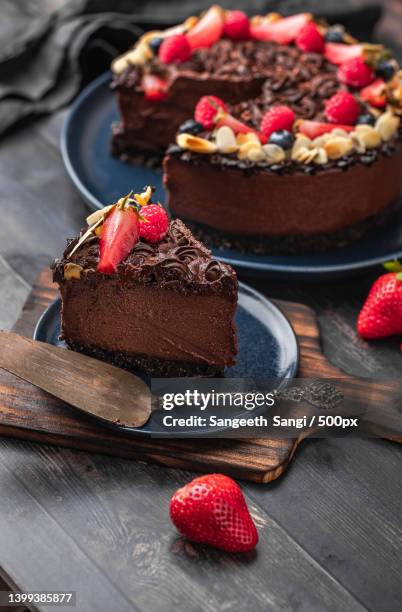 close-up of cake on table,new york,united states,usa - chocolate cake stock pictures, royalty-free photos & images