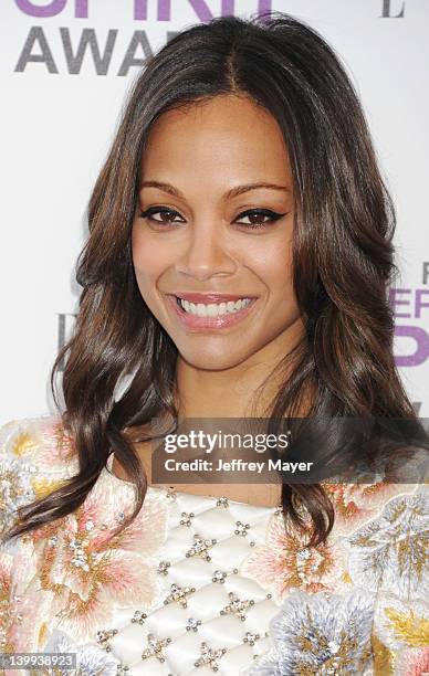 Zoe Saldana arrives at the 2012 Film Independent Spirit Awards at Santa Monica Pier on February 25, 2012 in Santa Monica, California.