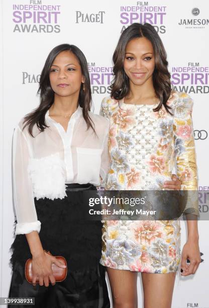 Mariel Saldana and Zoe Saldana arrive at the 2012 Film Independent Spirit Awards at Santa Monica Pier on February 25, 2012 in Santa Monica,...