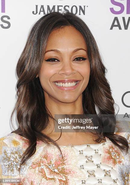 Zoe Saldana arrives at the 2012 Film Independent Spirit Awards at Santa Monica Pier on February 25, 2012 in Santa Monica, California.