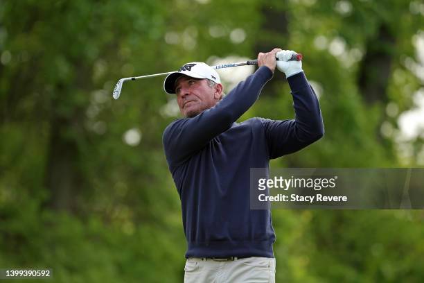 Kevin Baker of Canada hits his tee shot on the second hole during the first round of the Senior PGA Championship presented by KitchenAid at Harbor...